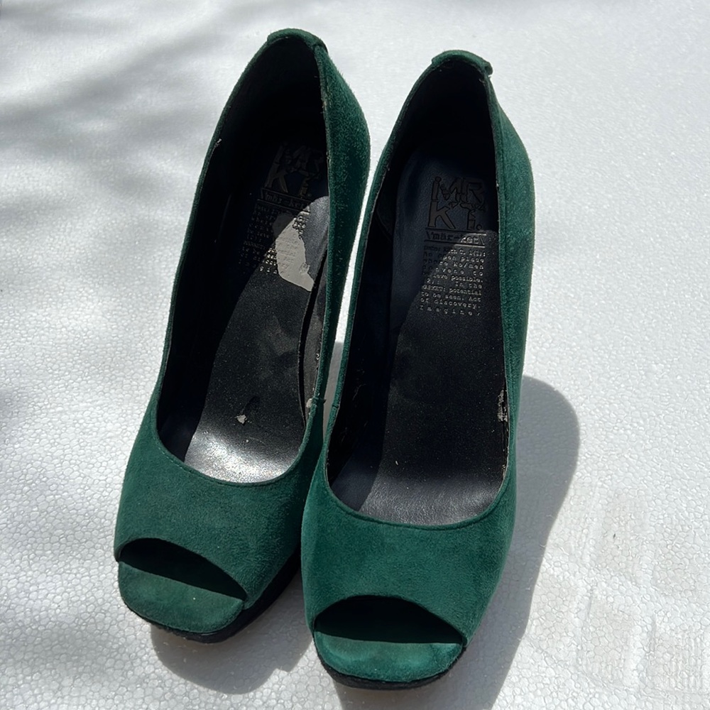 Green suede platforms